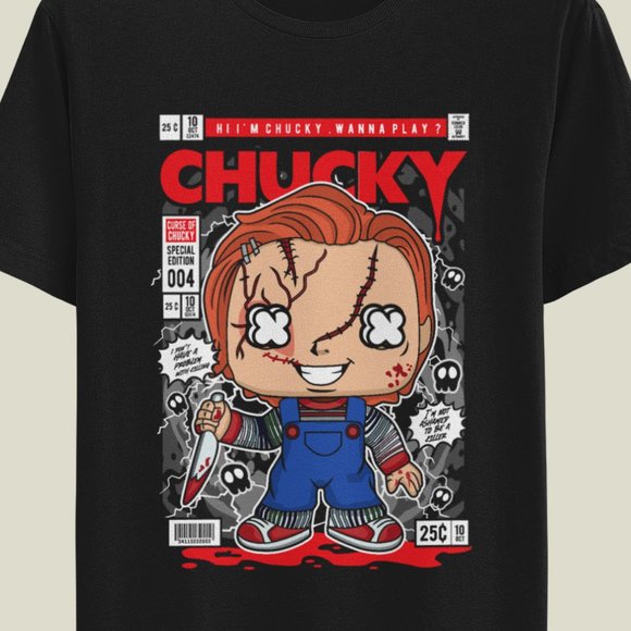 Child's Play Chucky Doll Cartoon Animated T-Shirt - Picture 1 of 1